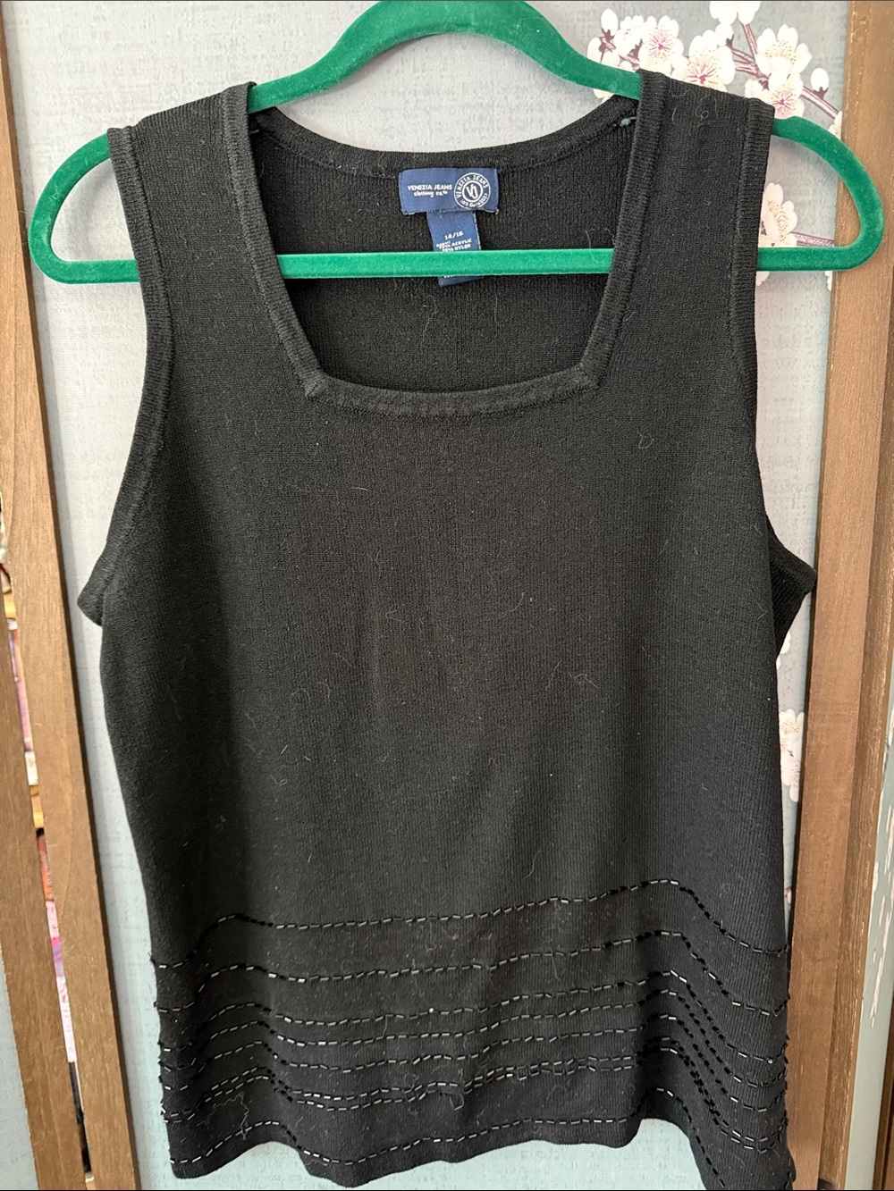 Venezia/Lane Bryant Black Sleeveless Square Neck Tank with Hem Stitch Detail